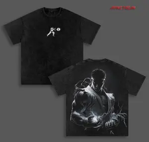Ryu Tee Washed – Street Fighter II Game Vintage Washed & Acid Wash Heavy Cotton Oversized Graphic T-Shirt Double Printed Dark Fantasy Game Streetwear, Retro Unisex Soft Cotton Apparel, Gift for Street Fighter II Fans