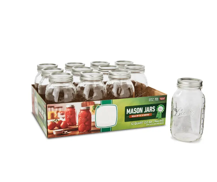 Mason Regular Mouth Quart Jars with Lids and Bands, Set of 12