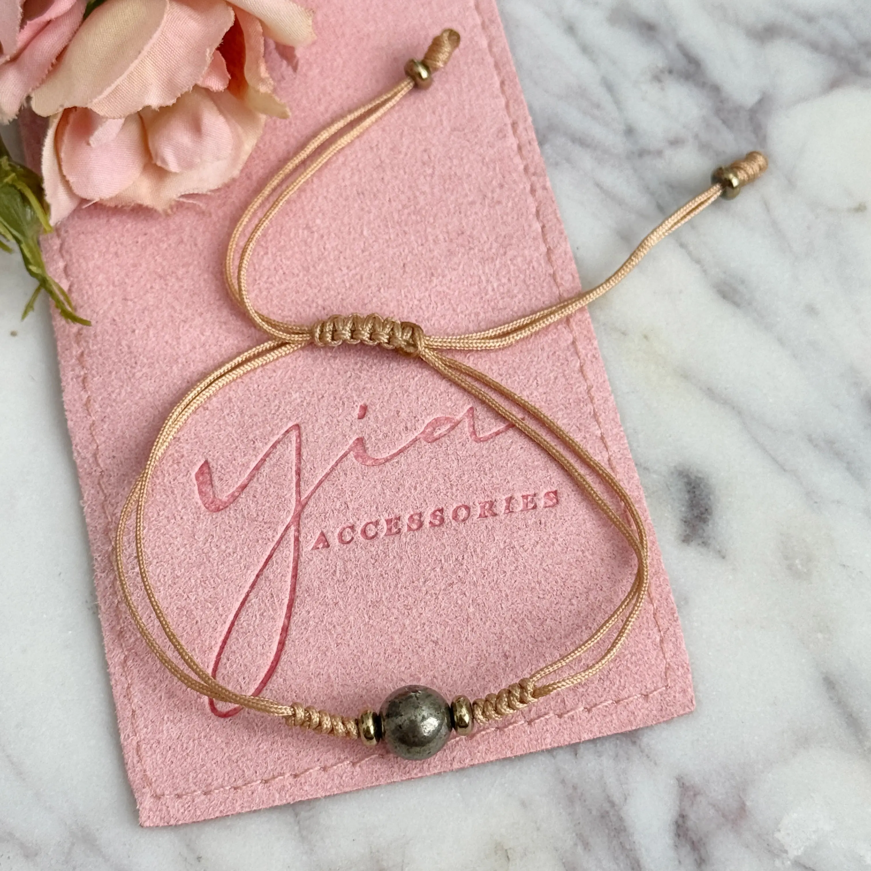Pyrite Stone Beaded Wristband, Natural Gemstone Unisex Bracelet Jewelry with an Adjustable Cord for Daily Casual Wear, Beaded Bracelets, Pull On, Adults, Fashion, Gemstones Assortment, All Occasions, Beading