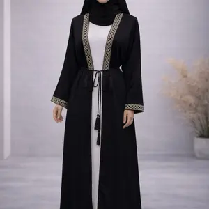 Two Pieces Abaya with Elegant Embroidery and Drawstring Closure for Women