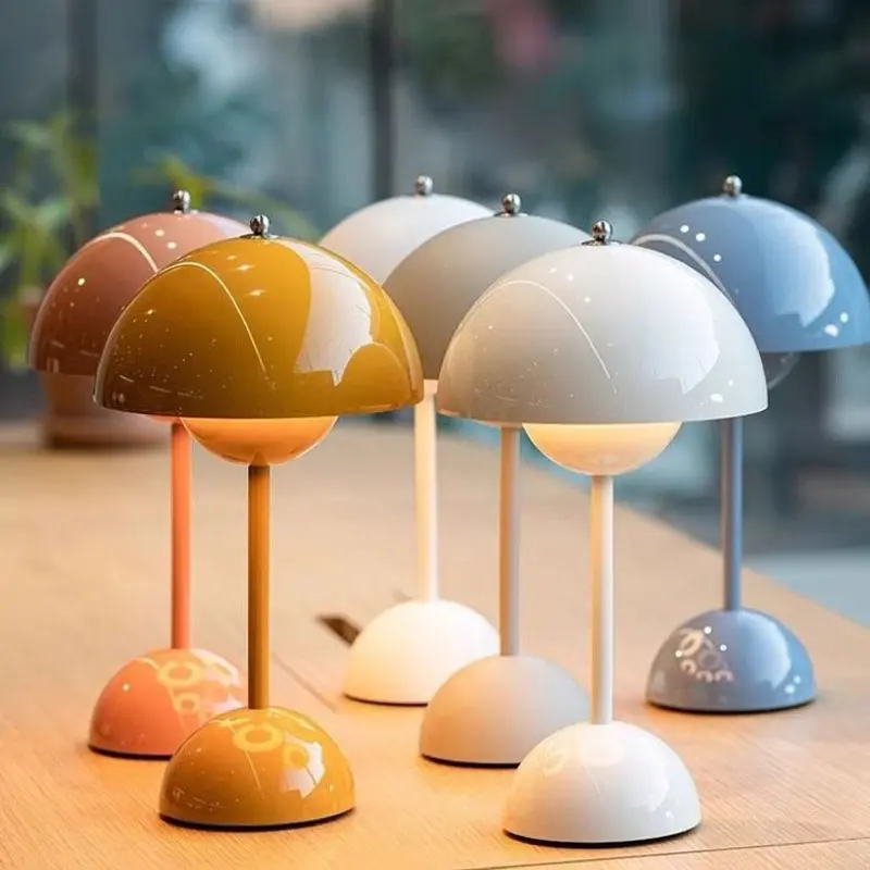 Modern LED Mushroom Table Lamp Set, Rechargeable Touch Control, Adjustable Dimming, Bedside Night Light for Living Room & Dining, Dimmable Desk Light, Bedside Table Lamps