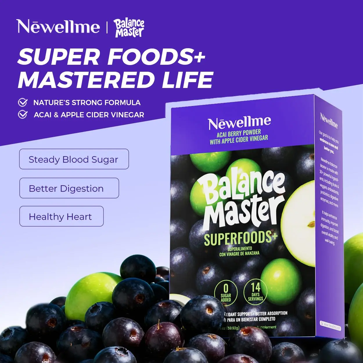 Apple Cider Vinegar Superfood Powder, specially formulated to support blood sugar balance and gut health—provides potent antioxidant support and nourishes the gut microbiome.