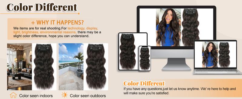 4Pcs Clip in Hair Extensions, Long Wavy Synthetic Hair Extension Clip in, 20 Inches Brown Black Hair Extensions for Women instant volume 4Pcs Clip in Hair Extensions, Long Wavy Synthetic Hair Extension Clip in, 20 Inches Brown Black Hair Extensions for Women instant volume
