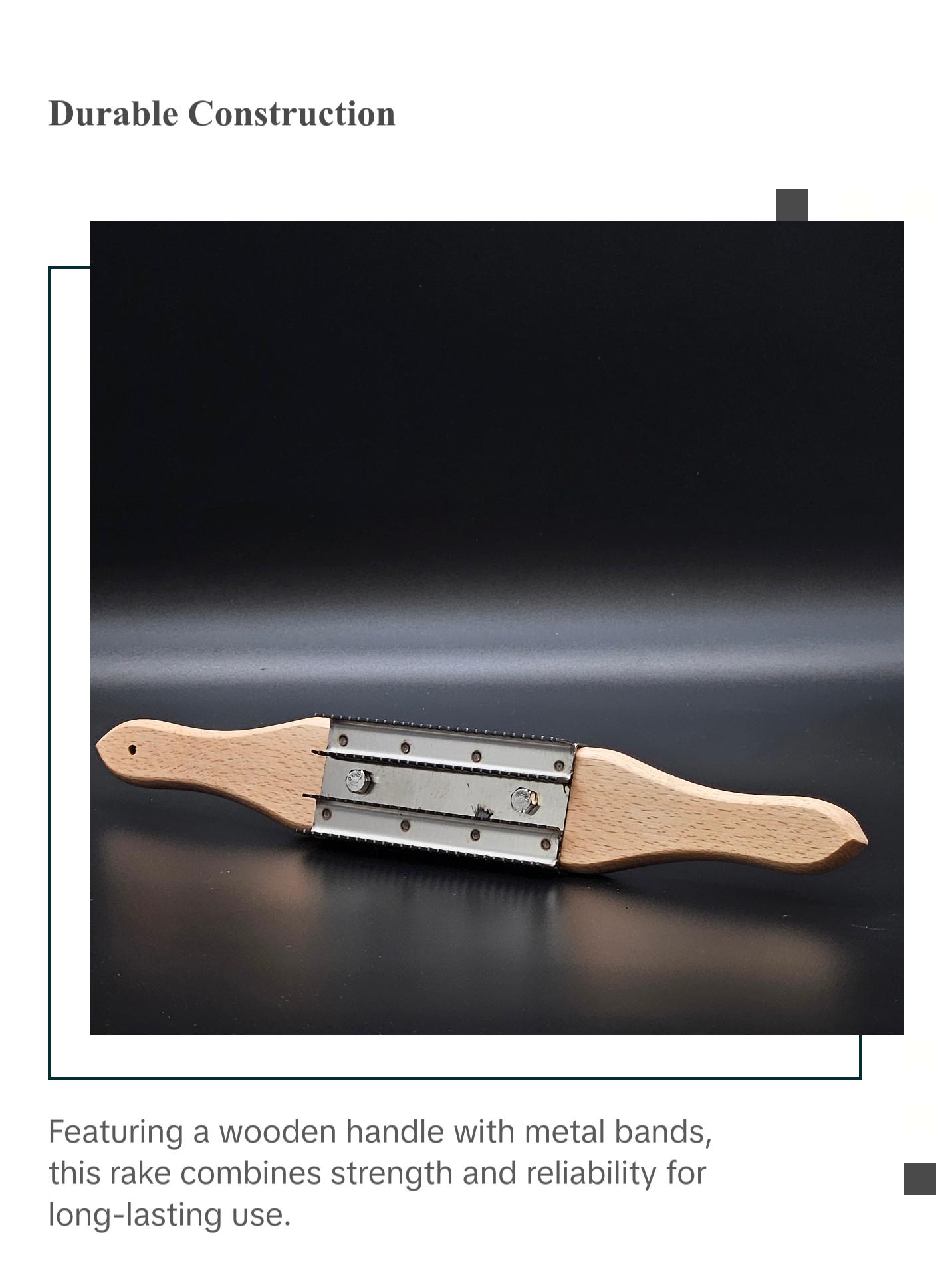 Buff Rake by SummerShine Supply with Wooden Handle and Metal Bands, Designed for Comfort and Versatile Use