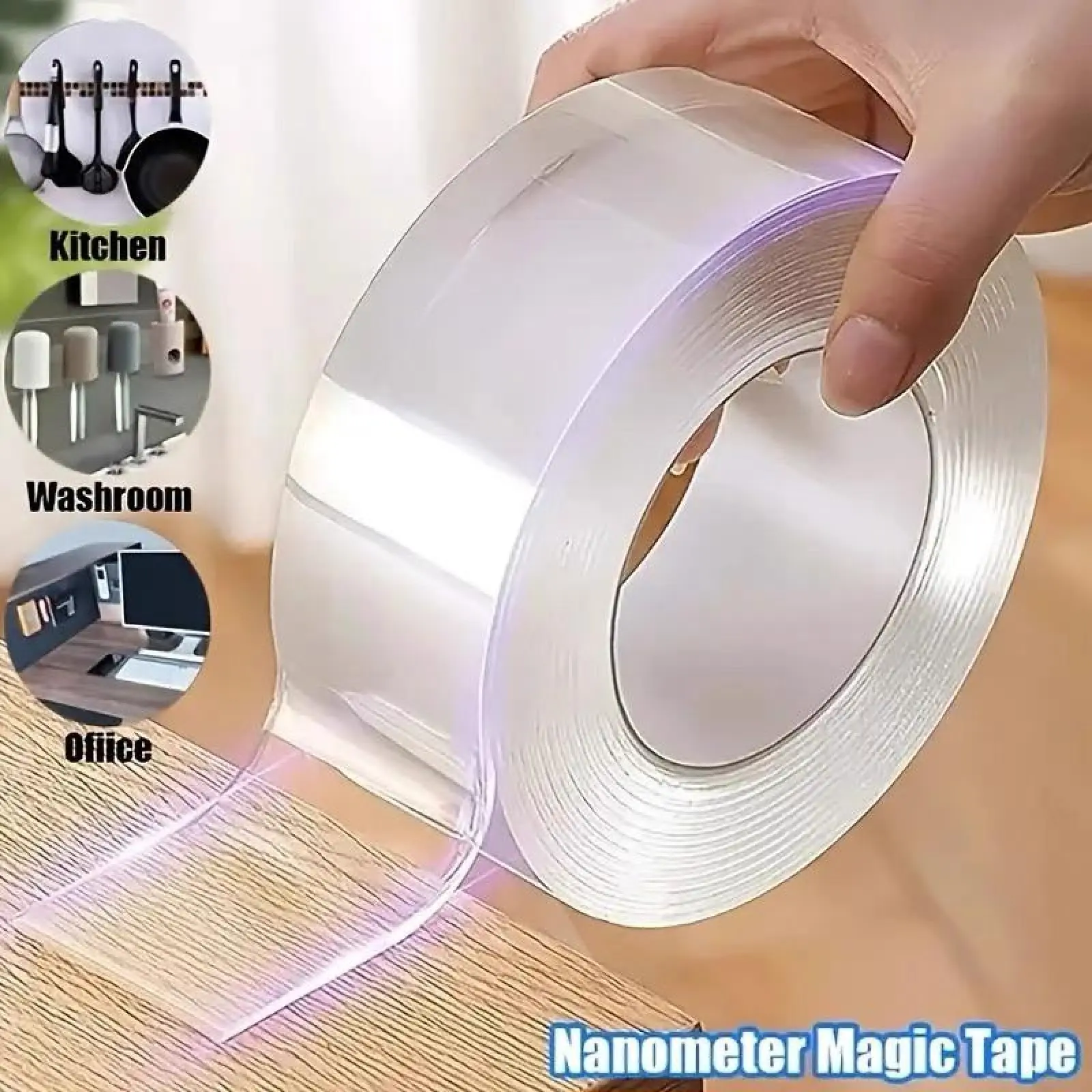 Heavy Duty Nano Double Sided Adhesive Tape - Acrylic Gel, Transparent, Reusable, Waterproof, Heat Resistant, Easy to Use, Super Strong Adhesion, Nano-Level Micro-Pores, Outdoor/Indoor, 16.4FT, Cautions for Painted Walls, Bathroom Home Decoration Tools