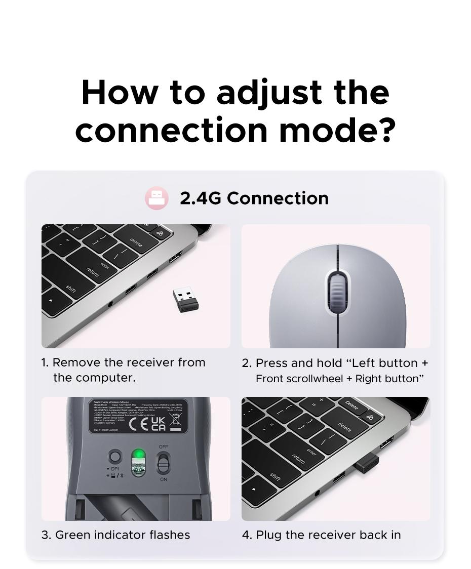 UGREEN  Wireless Bluetooth Mouse Laptop Mice Portable(BT5.0 and USB 2.4G) Dual Mode Connection Silent Slim Computer Mouse for Laptop/iPad Tablet/Apple MacBook/PC