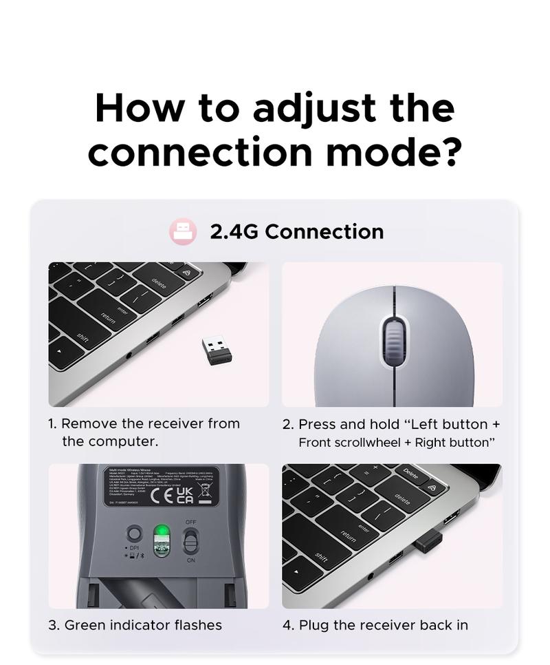 UGREEN  Wireless Bluetooth Mouse Laptop Mice Portable(BT5.0 and USB 2.4G) Dual Mode Connection Silent Slim Computer Mouse for Laptop/iPad Tablet/Apple MacBook/PC