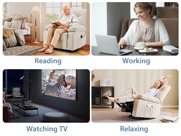 Rocker Recliner Chair, Swivel Recliner with Vibration Massage & Lumbar Heating, 270° Rotating Chenille Fabric Recliner with footrest for Living Room & Bedroom