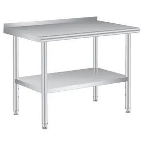 Garvee Stainless Steel Prep Table, 24 x 48 Inches, with Backsplash, Adjustable Undershelf and 4 Caster Wheels, Commercial Heavy Duty Table with Adjustable Under Shelf for Outdoor Use,Restaurants,Hotels,Works