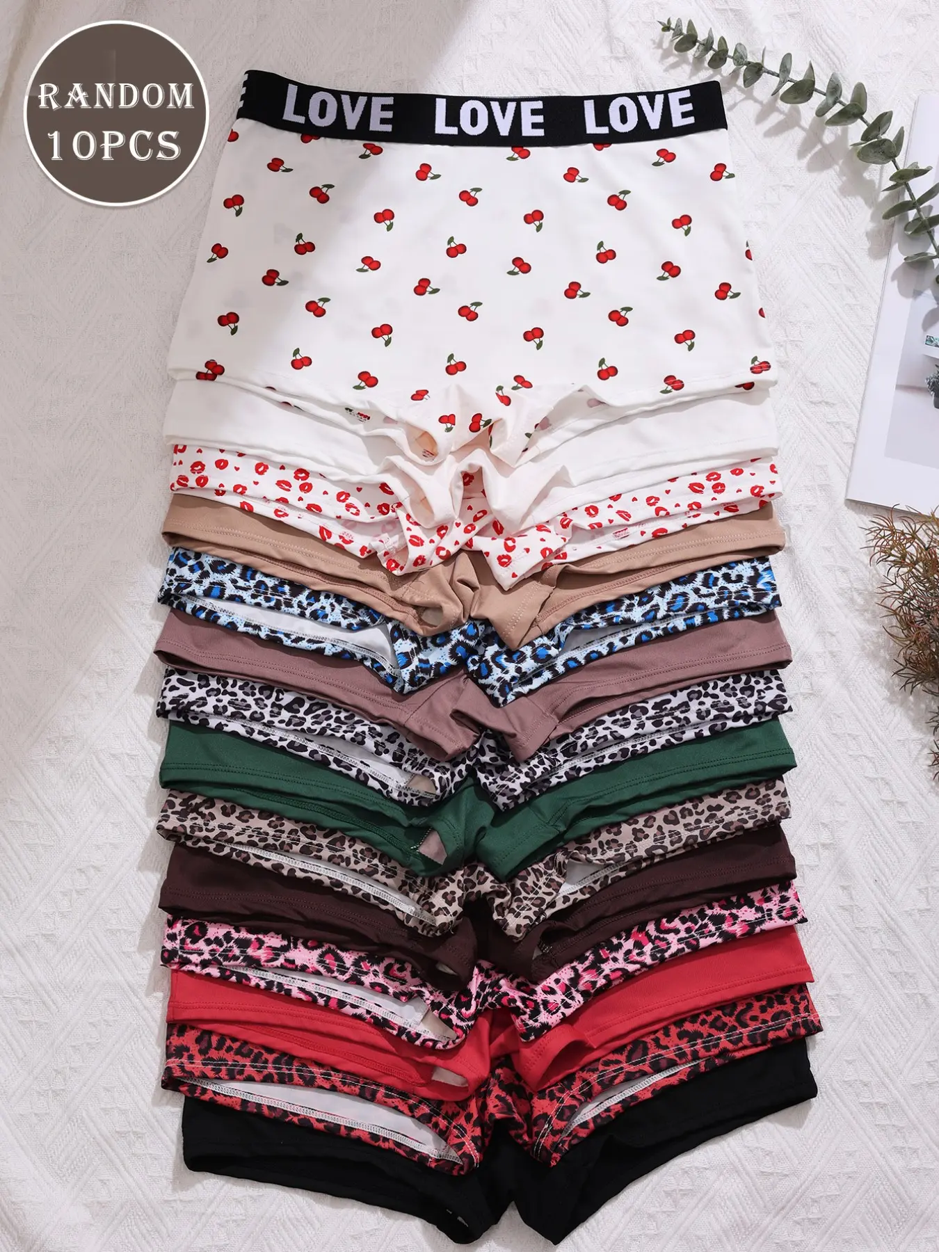 Women's Random Color 10-Pack Leopard Print Comfortable Boyshorts, Casual Fitted Underwear for All Seasons, Ladies Fashion Panties