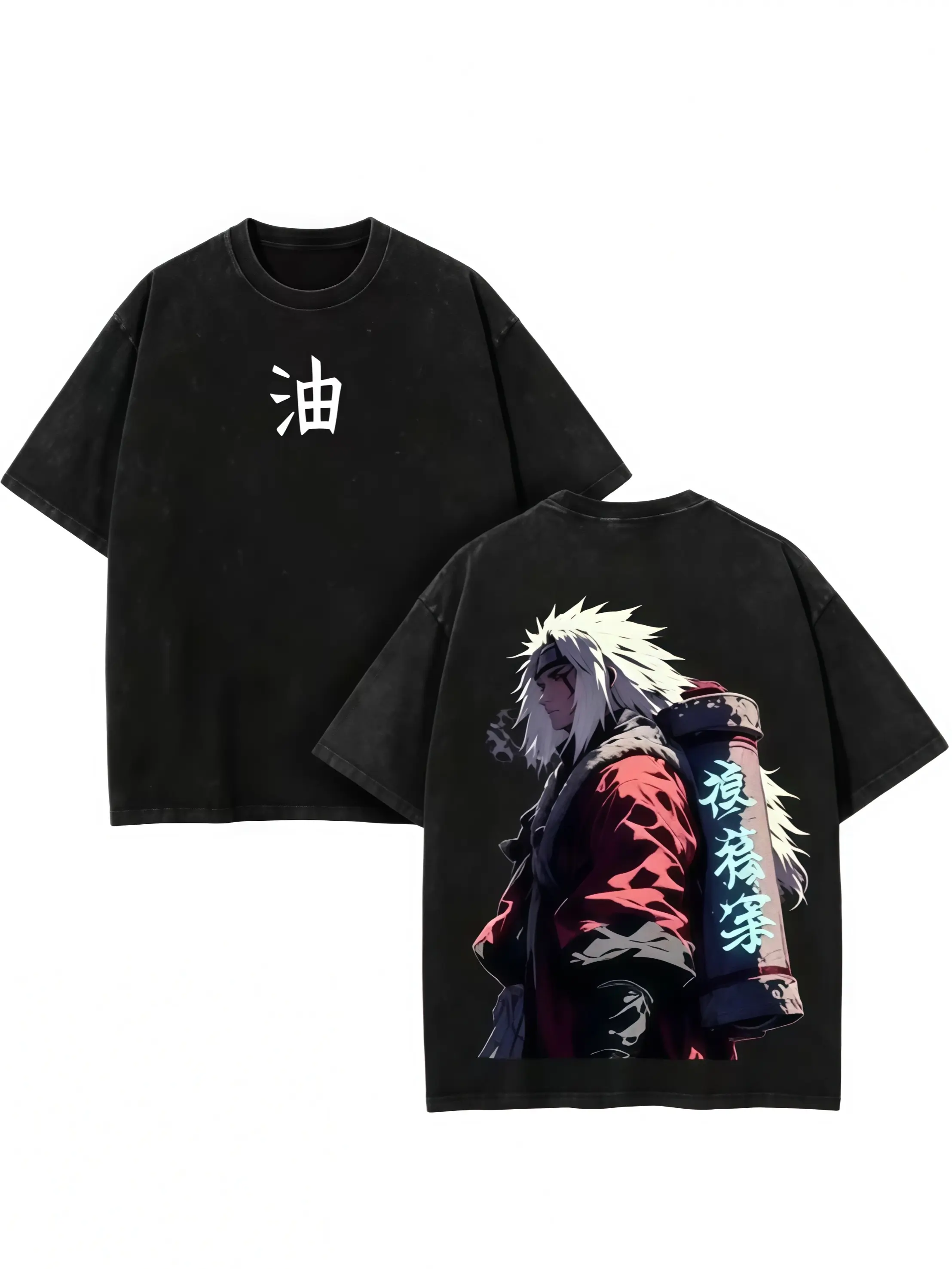 Jiraiya Sannin Oversized Tee | Naruto Anime Double Printed Washed Shirt | Heavyweight Cotton | Viral Sad Ninja Aesthetic | Sage Mode Streetwear Top | Otaku Street Style Gift for Him，Gifts for anime fans, Naruto anime merchandise short sleeve  t-shirt