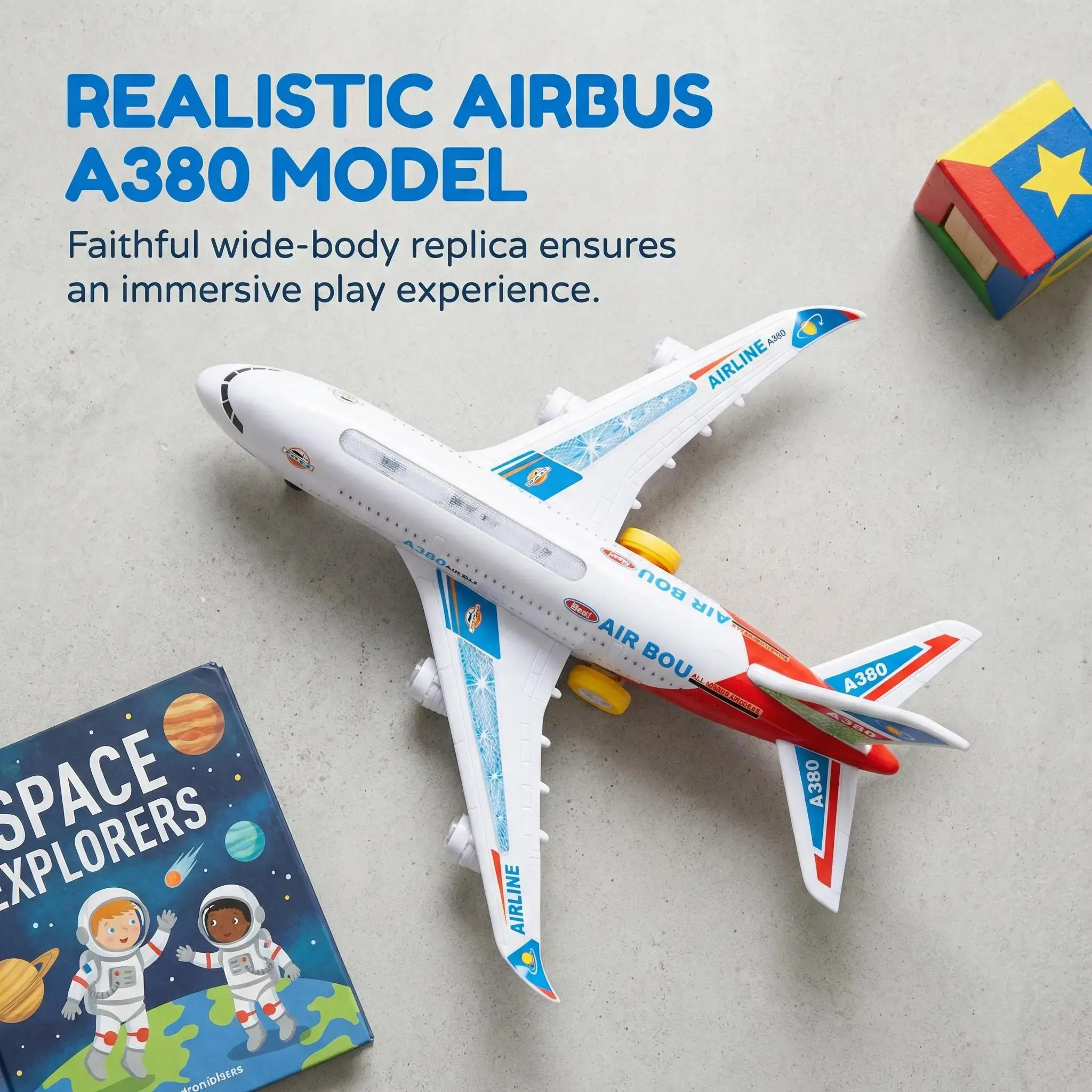 Unisex A380 Model RC Airplanes - Electric Light Up Kids Toys, Bump & Go Auto Turn, Realistic Sounds, Miniature Radio-Controlled Aeroplanes for 3-4 Years Old Transportation-Themed Aircraft, Lights