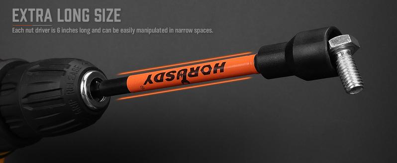 HORUSDY 18-Piece Magnetic Nut Driver Impact Set Extra Long Hex Nut Setter - SAE & Metric, 1/4-Inch Quick-Change nut driver tool kit   tools