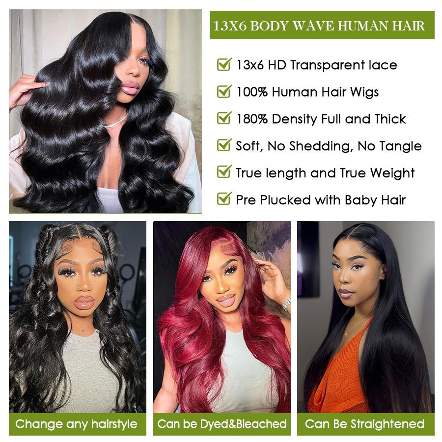 Caleber Hair 13x6 Lace Front Wigs Human Hair Pre Plucked 200 Density HD Body Wave Lace Front Wigs Human Hair Frontal Wigs  for Women Pre Plucked Black wig