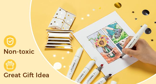 Ohuhu Alcohol Markers: Fine & Slim Broad Chisel Dual Tips - 108 Basic Colors - Alcohol-based Refillable Art Markers for Artist Adult Coloring Book Illustration Drawing Manga 108 Set - Kaala Series of Ohuhuart