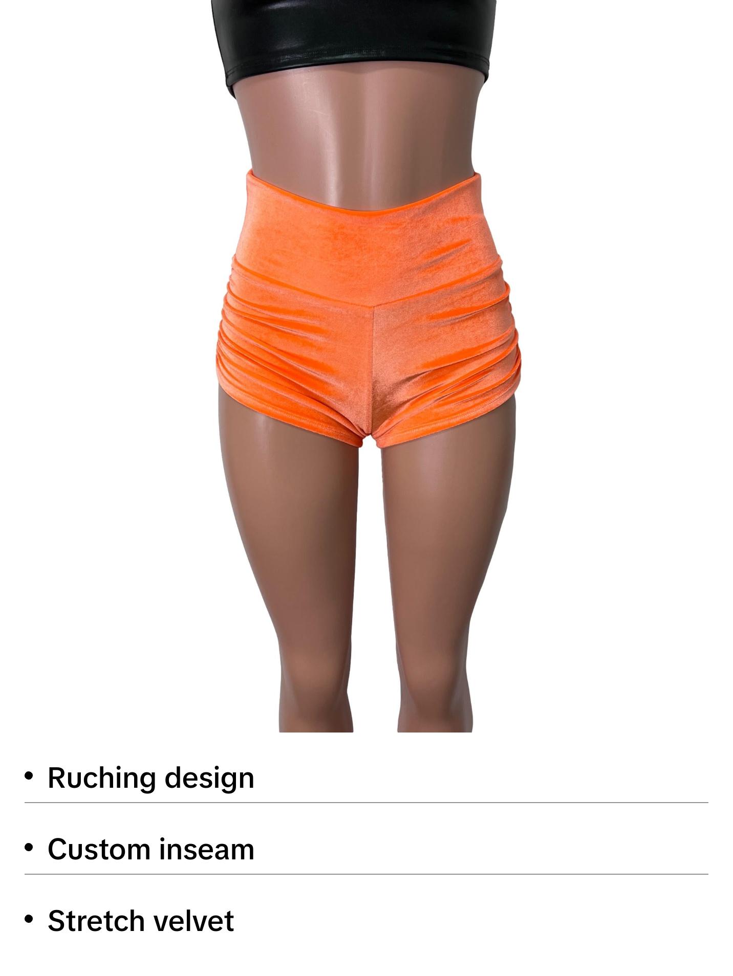 Ruched Booty Shorts - Orange Velvet Scrunch Shorts