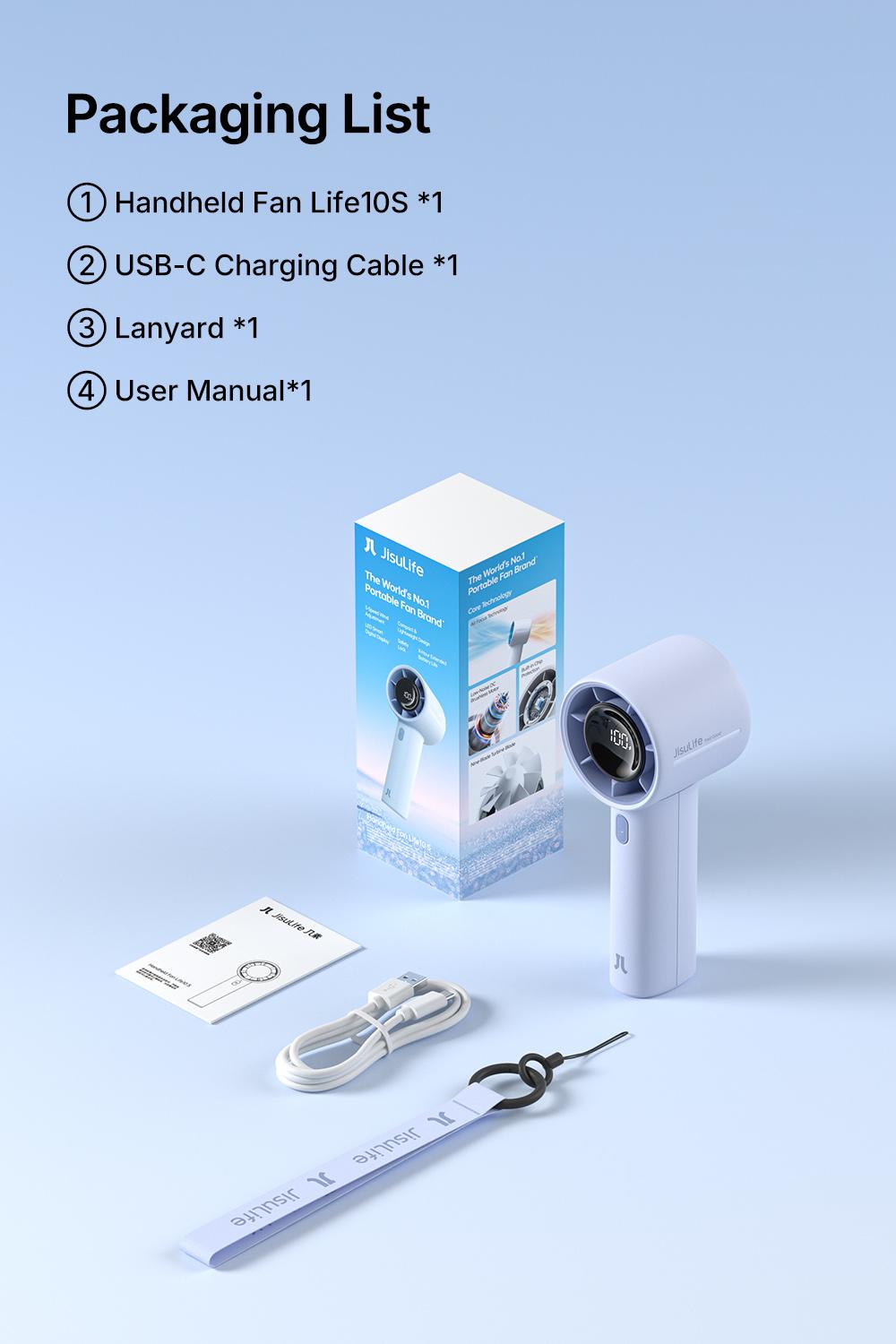 Jisulife Handheld Turbo Fan 5000mAh Rechargeable Portable Fans Up to 28 Hours Cooling 5 Speed Strong Wind Personal Mini Fan for Christmas Blackfriday Travel Outdoor Camping Beach Makeup