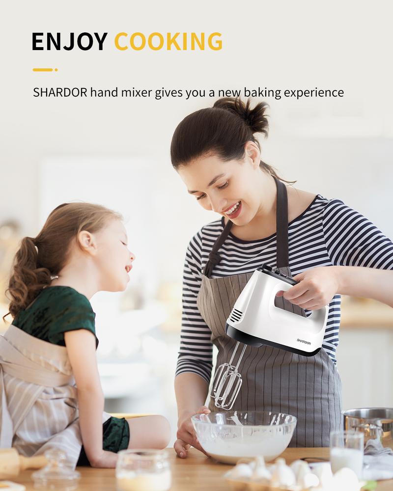 SHARDOR Electric Hand Mixer, 6-Speed and Turbo Handheld Mixer, 5 Stainless Steel Attachments, Electric Whisk for Kitchen Baking, Snap-On Storage Case Appliances Home