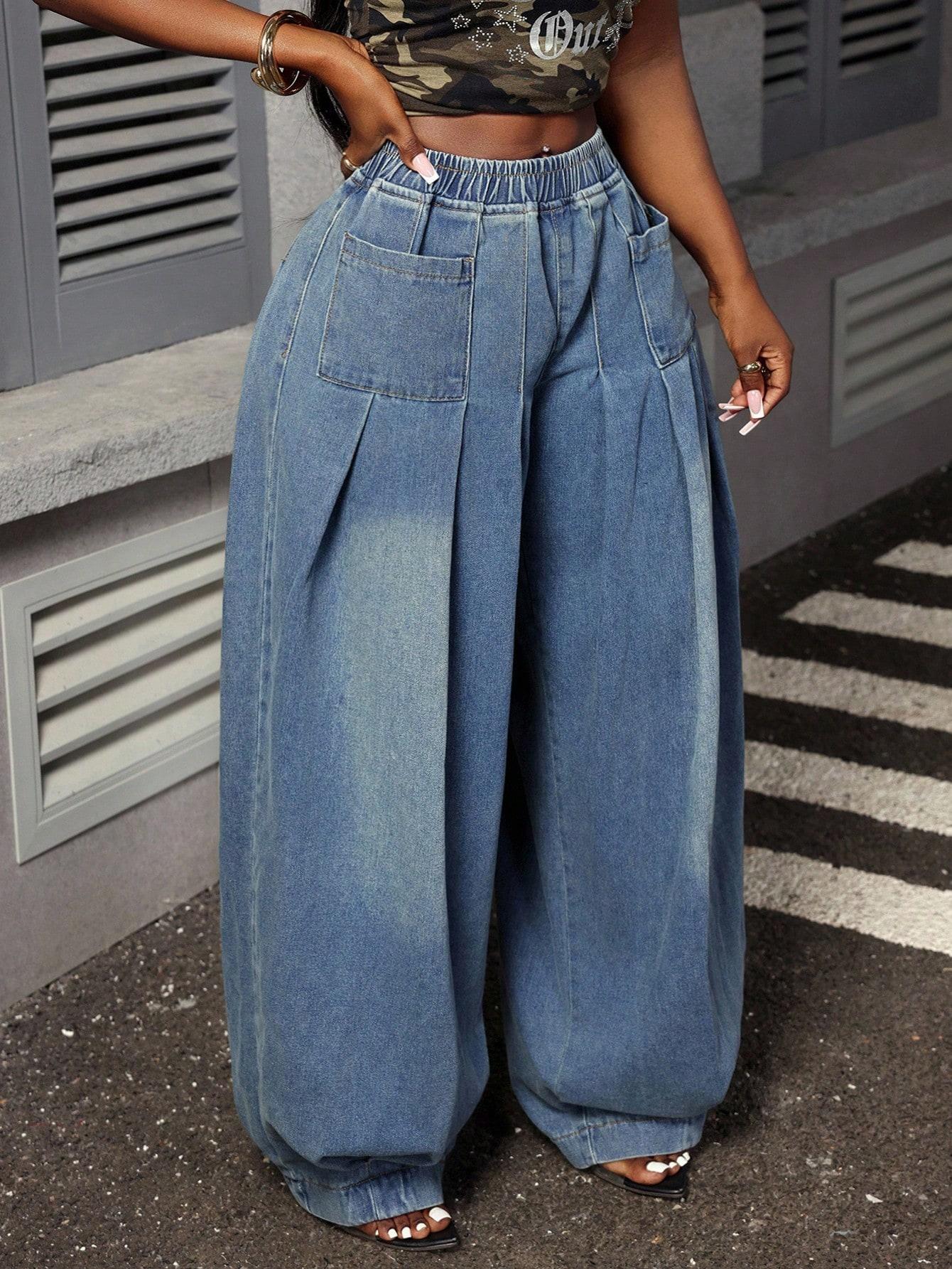 Elengatine Women's Elastic Waist Denim Pants – Relaxed Slouchy Wide-Leg Jeans, Soft Comfortable Baggy Fit for Casual Daily Wear, Lounge & Travel Elengatine Women's Elastic Waist Denim Pants – Relaxed Slouchy Wide-Leg Jeans, Soft Comfortable Baggy Fit for Casual Daily Wear, Lounge & Travel