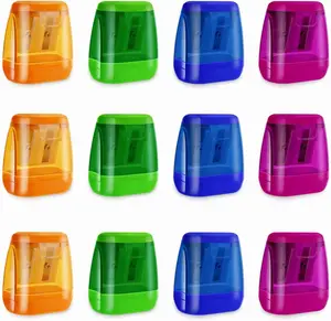 12 Pcs Manual Pencil Sharpener for School Office Home Pencil Sharpeners for Kids with Lid Colored Compact Dual Holes Portable Handheld Plastic Pencil Sharpener for Adults Students Class Home Office yuntop
