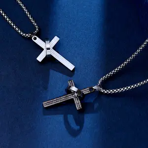 Fashion Engraved Cross Pendant Necklace with Ring Stainless Steel Religious Jewelry for Men and Women, Faith-Inspired Gift