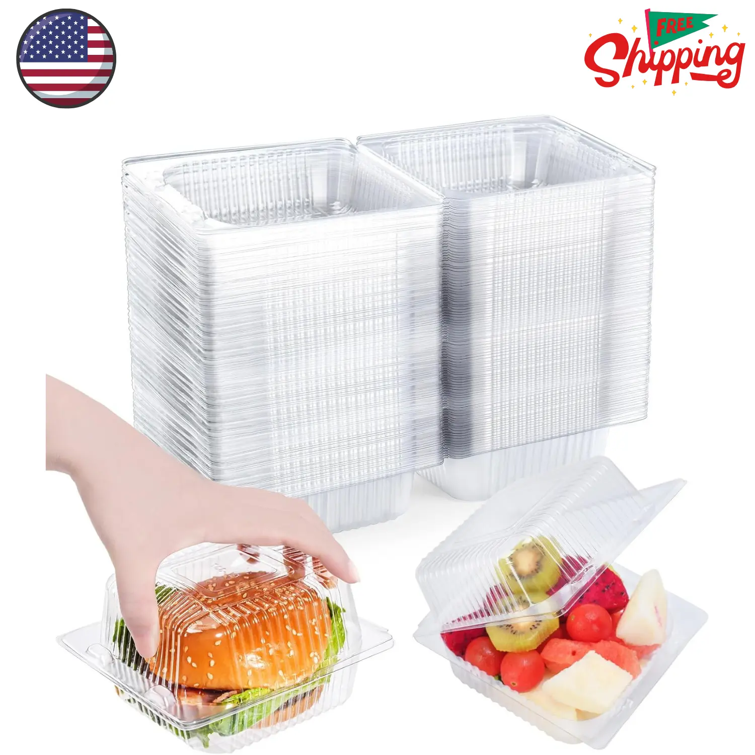 100 Pack Clear Clamshell Food Containers