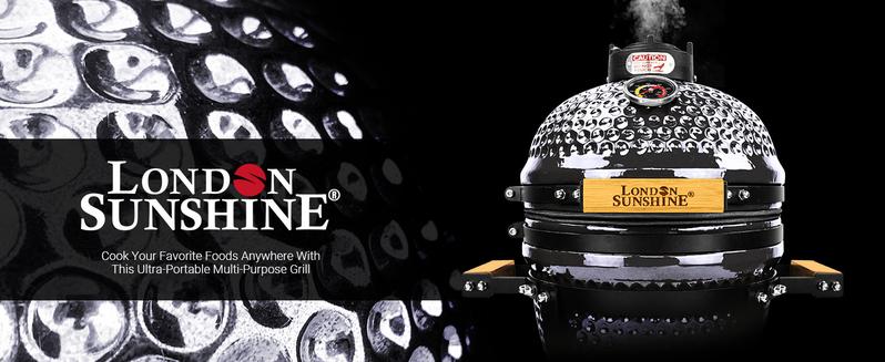 London Sunshine Ceramic BBQ Charcoal Kamado Grill 13 inch Portable Tabletop BBQ Grill Light Gray