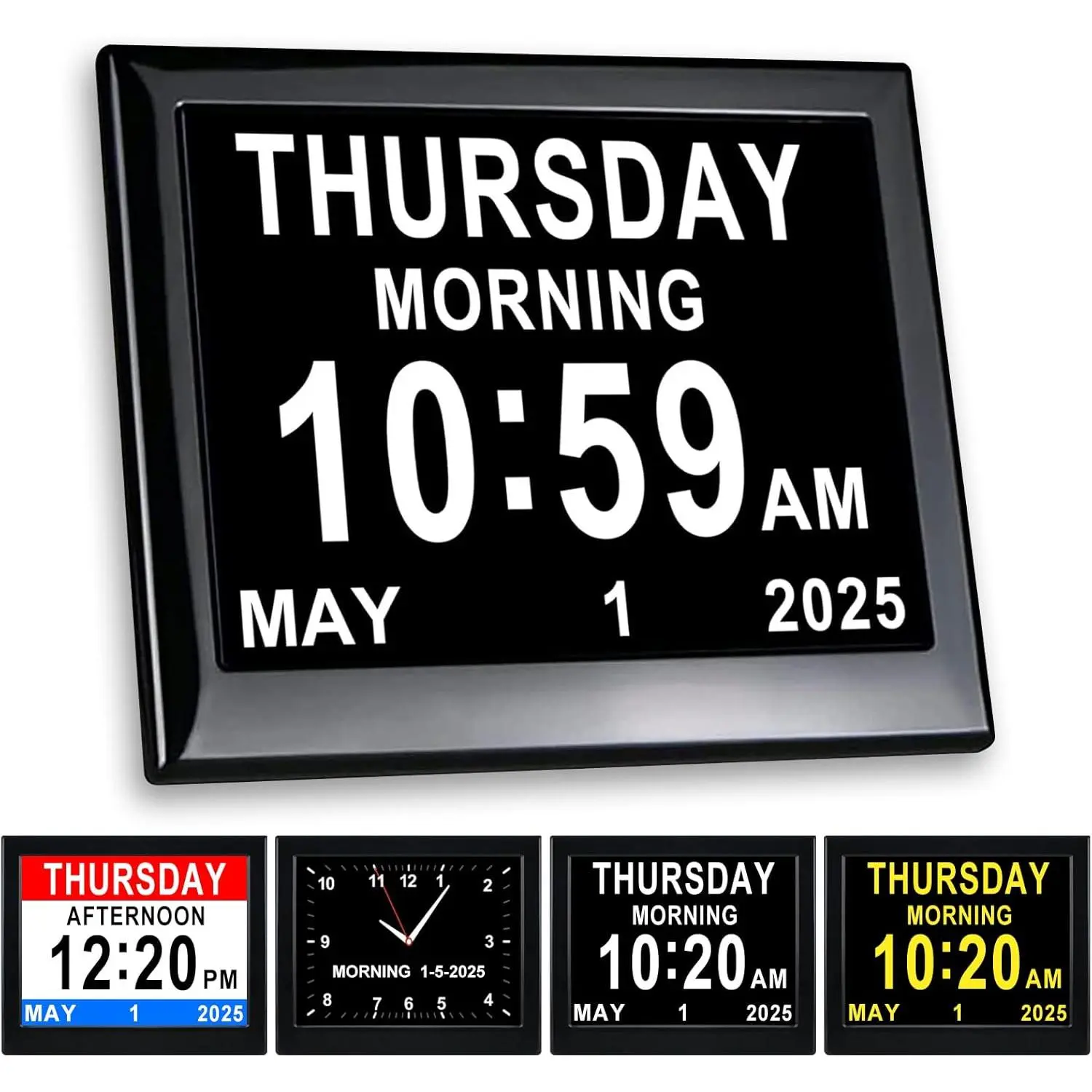 Digital Calendar Day Clock - 8" Large Display with Date & Week and Time, Dementia Clock, Programmable Medication Reminder   Gifts for  Mom(Black)
