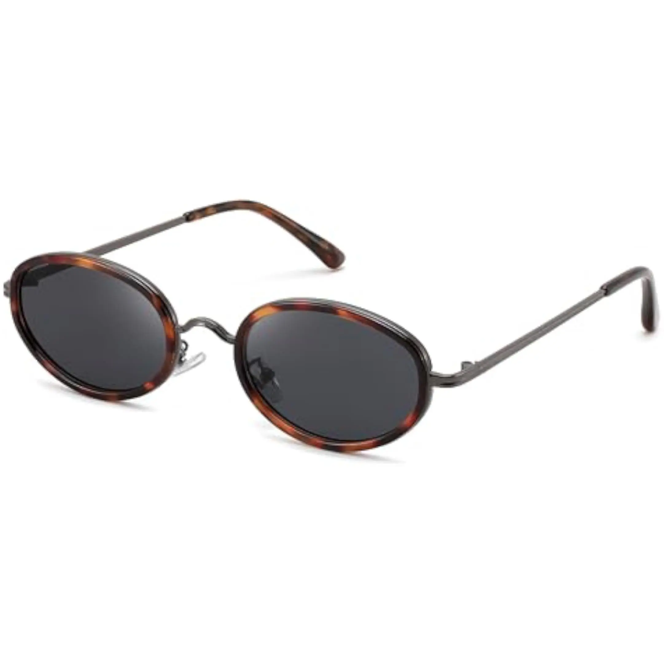 FEISEDY B0450 90s Retro Oval Cat Eye Sunglasses for Narrow Small Faces, Unisex UV400 Non-Polarized HD Lens Metal Frame, Ideal for Driving