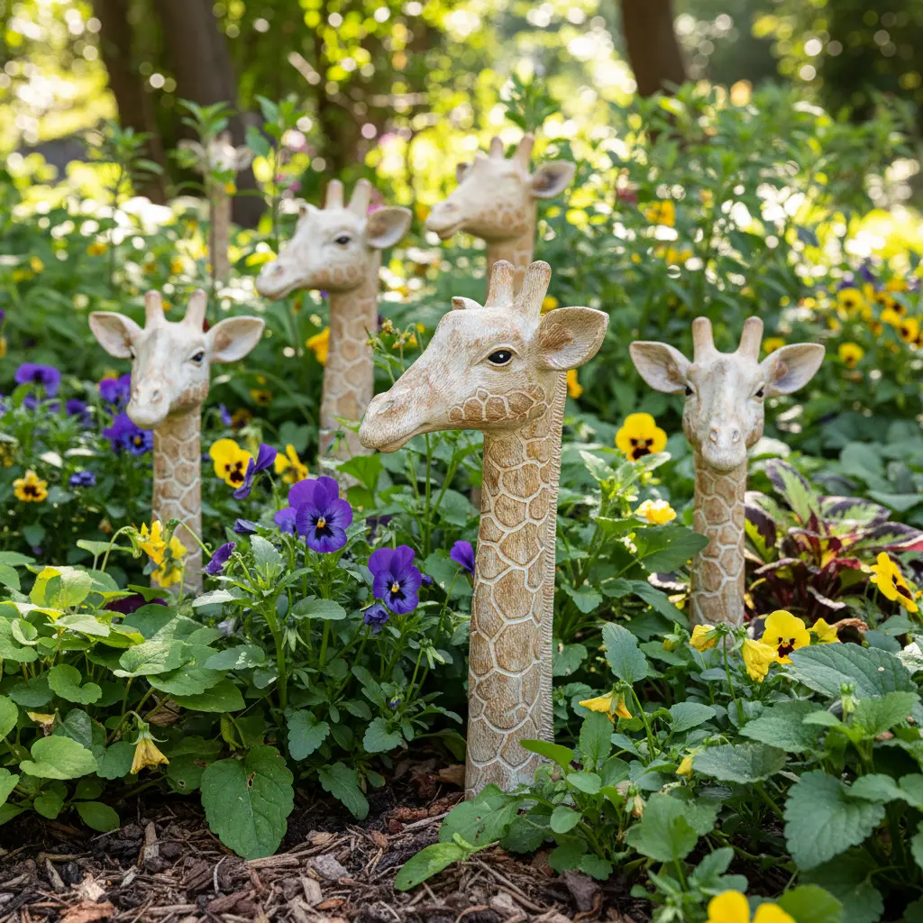 1pc Resin Giraffe Statue - Gardening Decoration with Poles, Includes 3 Geese Sizes, No Batteries Required, Ideal for Outdoor Lawn & Balcony, Thanksgiving Home Decor Figurine Gift