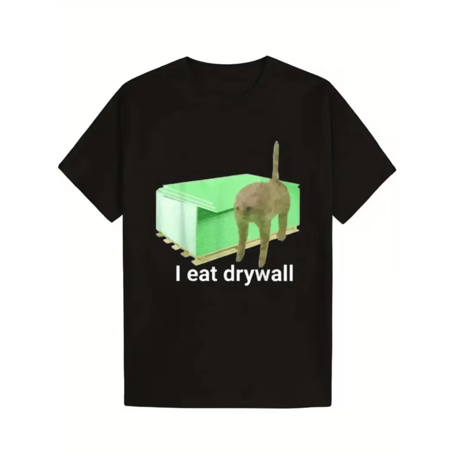 Men'S Casual Short-Sleeve T-Shirt - Summer Breathable Round-Neck T-Shirt, Featuring a Trendy Print Saying 'I Eat Drywall', Machine Washable, Regular Fit Suitable for Casual Wear, Perfect for Summer Outings