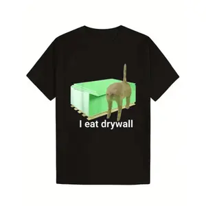 Men'S Casual Short-Sleeve T-Shirt - Summer Breathable Round-Neck T-Shirt, Featuring a Trendy Print Saying 'I Eat Drywall', Machine Washable, Regular Fit Suitable for Casual Wear, Perfect for Summer Outings