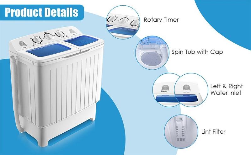 Costway Washing Machine-Portable Mini Compact Twin Tub Washer, Control Knobs, Timer Control, Built-in Pump Drain, Durable Design, Compact Laundry Washer for RV, Apartments and Dorms