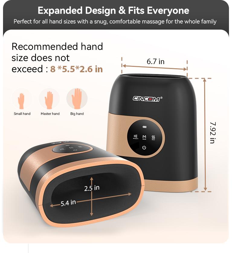 [Plus Model] CINCOM Upgraded Hand Massager (BLACK), Cordless Hand Massager with Heat for Gifts