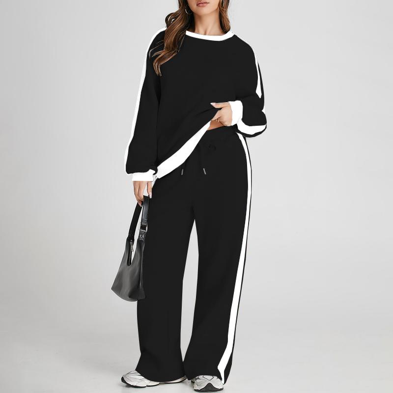 USBOUTIQUE CHIC Women's 2 Piece Outfit Fleece Sweatsuit Casual Lounge Matching Sets Crewneck Loose Fit Cozy Sweatshirt & Straight Leg Sweatpants Womenswear TikTokShopfalldealsforyou