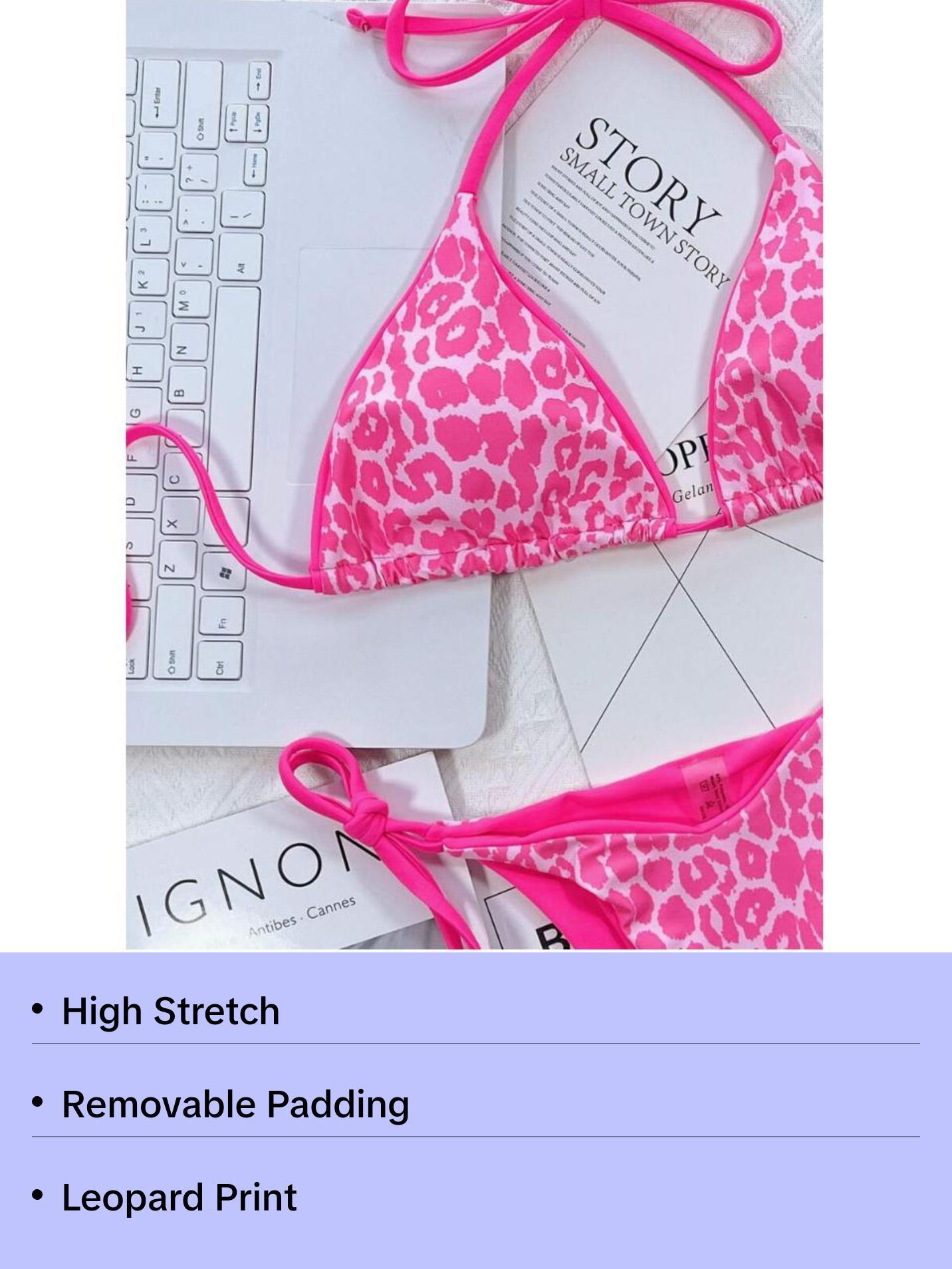 raspberry pink leopard print triangle bikini