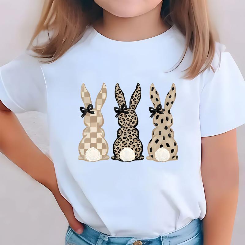 Comfort Colors Neutral Easter Bunnies T-Shirt Leopard Checkered Patterns Coquette T-shirt，Soft, pure cotton T-shirt – a must-have for girls.