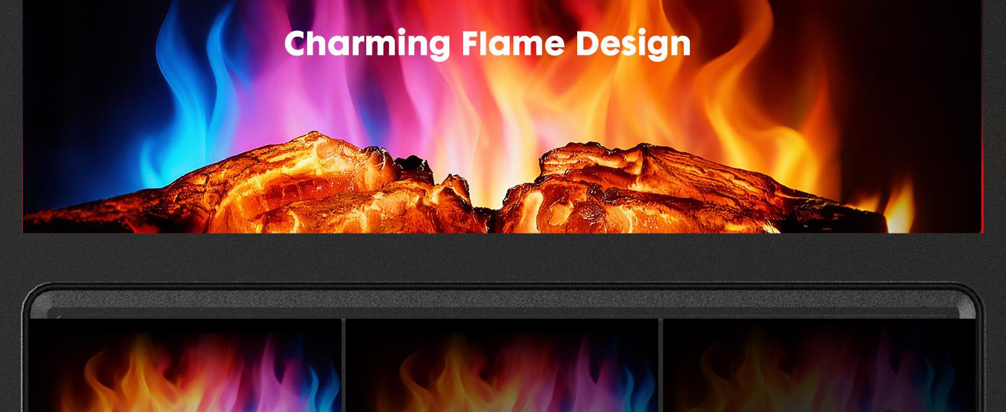 Freestanding Electric Fireplace, 26” Indoor Fireplace Heater with 3D Flame Effect, Overheating Safe Design, Energy Saving Space Heater with 12H Timer&Remote for Living Room, Bedroom