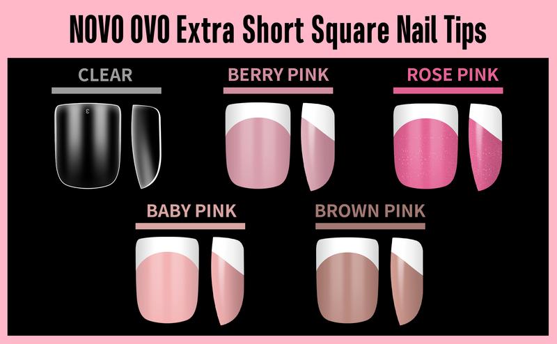NOVO OVO Short Sharp Square White French Tip Nail Tips Press on BERRY PINK, Need Builder Gel Top Coat Nail Glue, Soft Gel Fake Nail Extension, Full Cover False Nails for Salon DIY x 15 Sizes 240 pcs【NO GLUE ,TOP COAT AND LAMP INCLUDED】