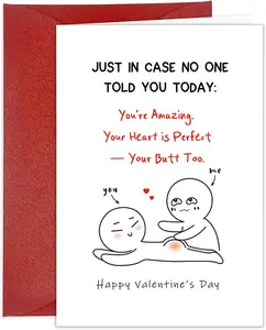 Funny Valentines Day Card for Him Her Romantic Valentines Day Card for Wife Husband Naughty Valentines Day Gifts for GF BF Cute Anniversary Card with Envelope Touch My Butt Love Card