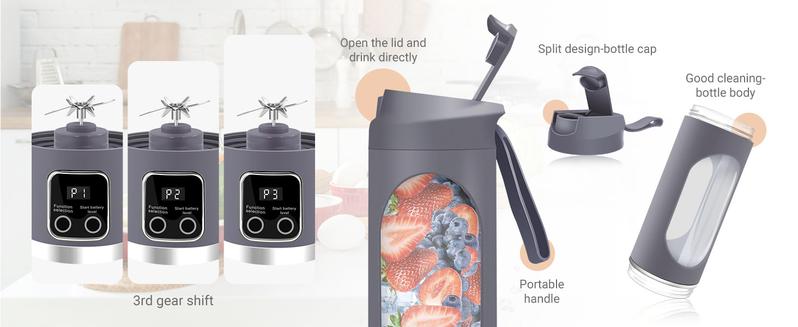 Ultimate Digital Juicer Blender with LED Display, Multimode Juicer Machine for Fruit & Vegetable, Leak-Proof, Large Capacity USB-C Rechargeable Blender for Liquid Diet, Compact Blender for Kitchen & Travel Mate, Household Gadgets, Valentine's Day Gifts