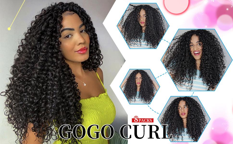 GoGo Curls 8 Packs Curly Crochet Hair GoGo Curl Synthetic Bohemian Crochet Braids Water Wave Hair Extensions for Women Natural Black Deep Wave Braiding Hair