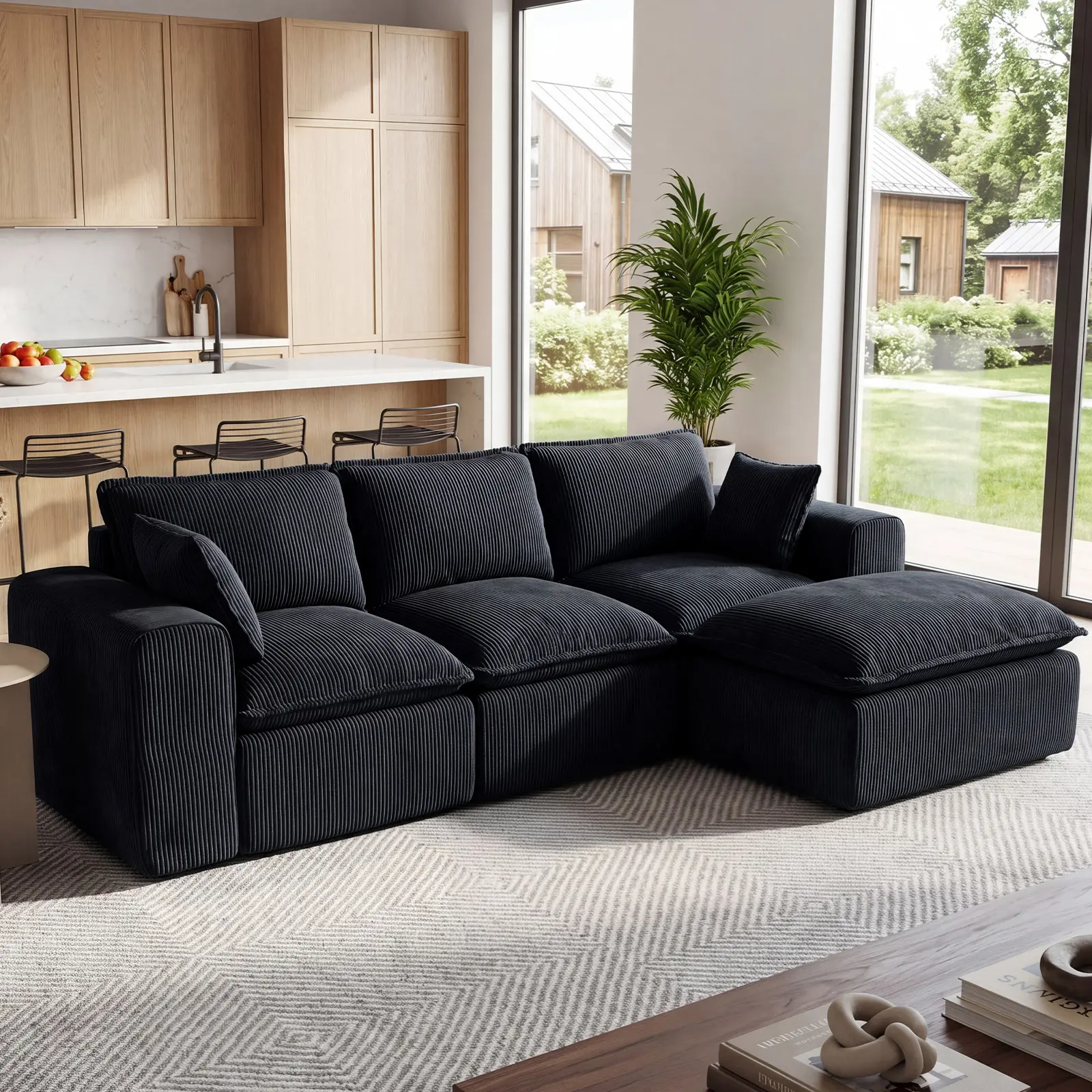Customizable Sectional Couch - 111" L-Shaped Convertible Sleeper Couch, Comfy Indoor Sofa with Wide Armrests for Living Room, Gaming