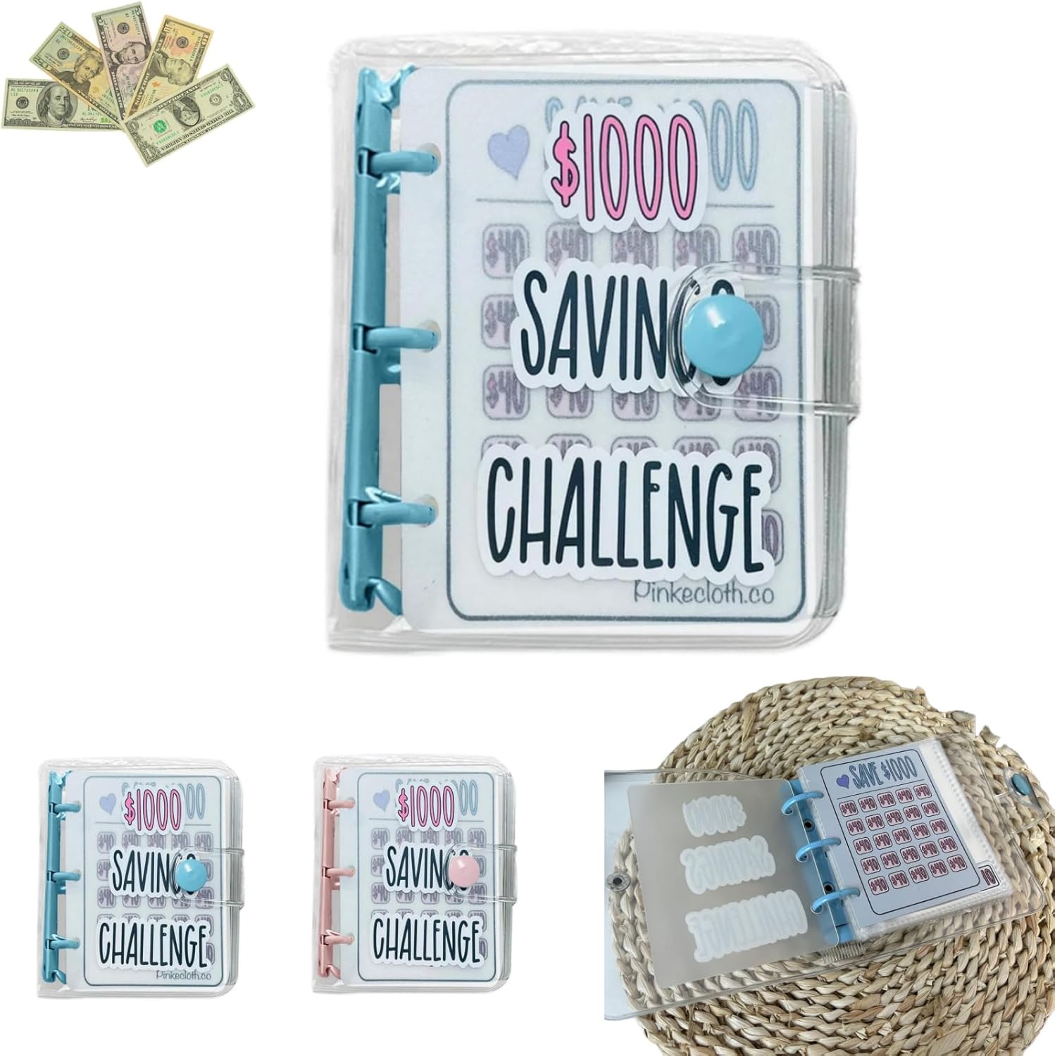 $1000 Mini Money Saving Binder Reusable Cash Envelope System – 2026 Budget Binder, Transparent PVC Pockets, Portable Budget Binder for Money Saving & Cash Stuffing, Perfect Finance Planner & Gift Flexible Durable Organizer