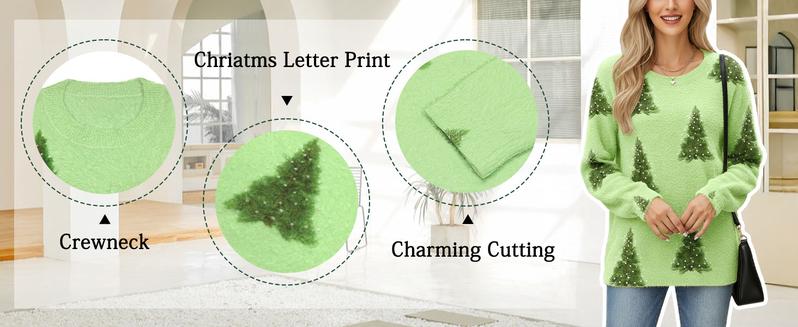 ETCYY Christmas Sweaters for Women – Casual Long Sleeve Knitwear Tops, Funny Xmas Tree Print Button-Up Cardigans, Fitted Crewneck Vintage Green Knitted Outerwear, Cozy Fall & Winter Womenswear,