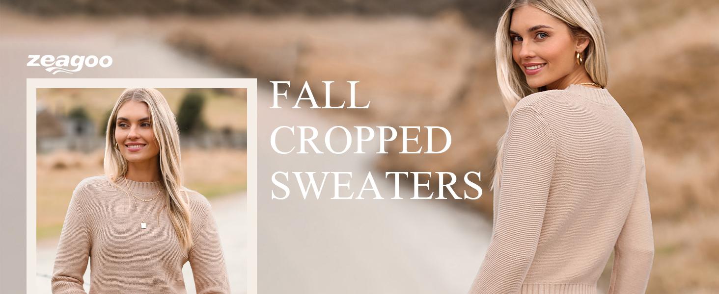 Women's Fall Crewneck Cropped Sweater Trendy Long Sleeve Ribbed Knit Pullover Jumper Tops