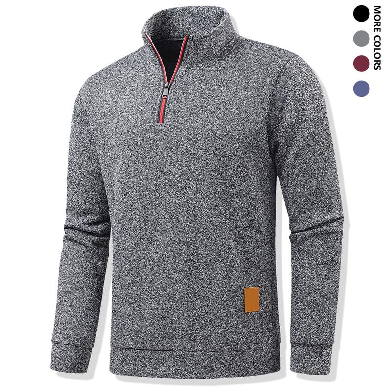Men's Thermal Zip-Up Sweater - Half-Zip & Stand Collar Long Sleeve Sweaters,  Travel & Casual Attire - Ideal for Layering & Cold Weather - Fleece-Lined Casual Pullovers with Zipper Details, Suitable for All Seasons, Winter Sweater for Men