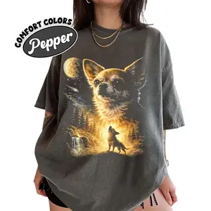 Chihuahua Howling to The Moon Vintage Comfort Colors, Vintage Chihuahua Shirt, Gothic Grunge Shirts, Funny Dog, Crew Neck, Menswear Top, Womenswear Top Underwear Streetwear