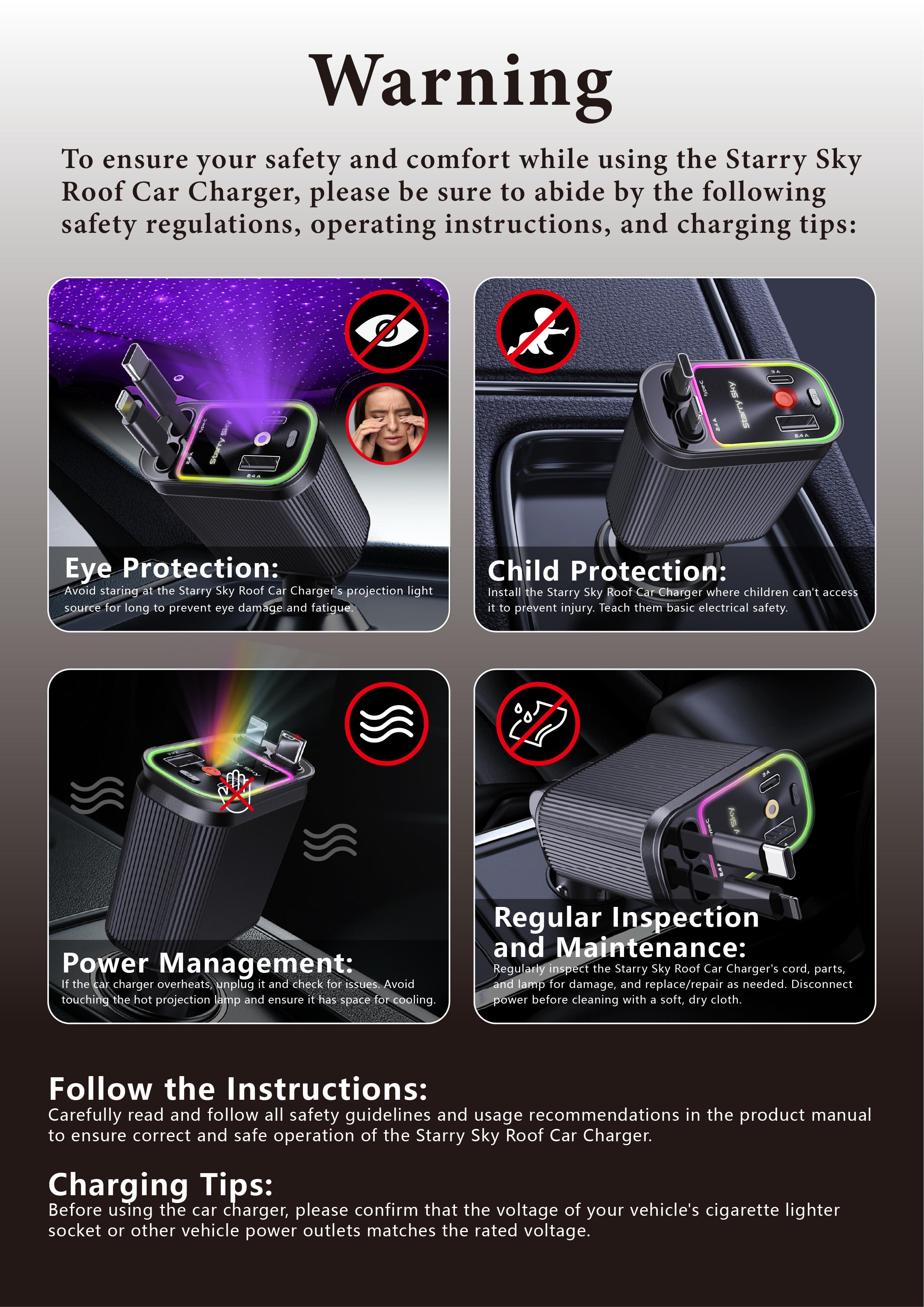 【New Airfreshener Starlight In Car Roof】5 in 1 Car Charger, Car Air Freshener with High Speed USB C Adapter with Lightning Cable & Charge Port for iPhone & Android Phone, Retractable Car Charger, Comes with 3 Bottles of Fragrance, Car Accessories