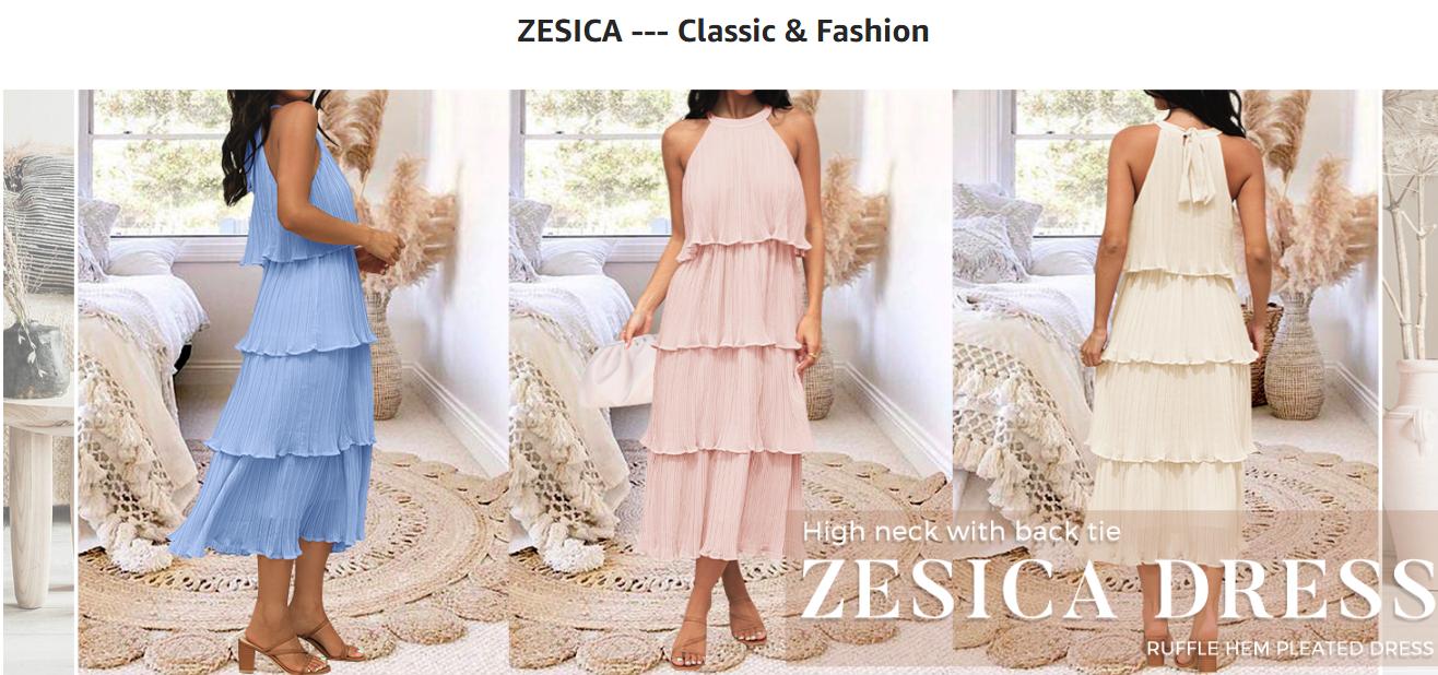 ZESICA Women's 2025 Summer Sleeveless Halter Neck Ruffle Tiered Layed Chiffon Flowy Swing Long Midi Dress ZESICA Women's 2025 Summer Sleeveless Halter Neck Ruffle Tiered Layed Chiffon Flowy Swing Long Midi Dress